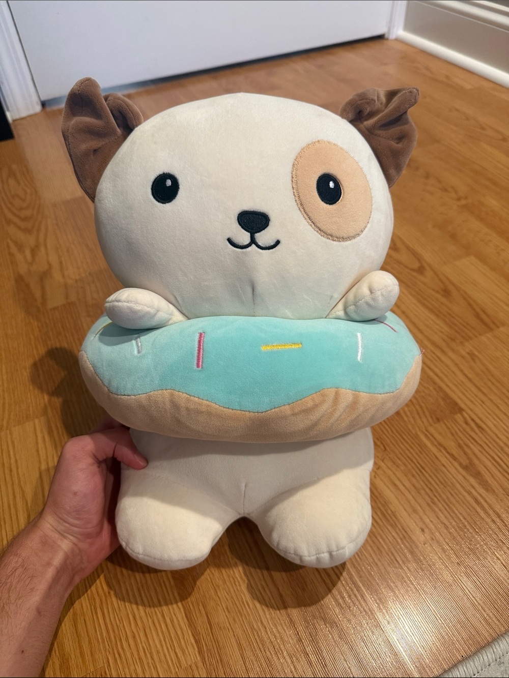 Kawaii Cuties Plush Cream Puppy with Mint Donut Float - Soft Brown Ears